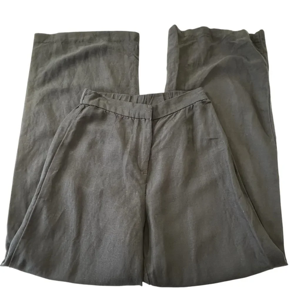 H&M Black Linen Blend Straight Leg Trousers,‎ 2